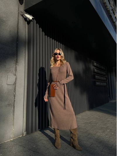 Ангорова сукня мiдi з поясом кавового кольору 34935