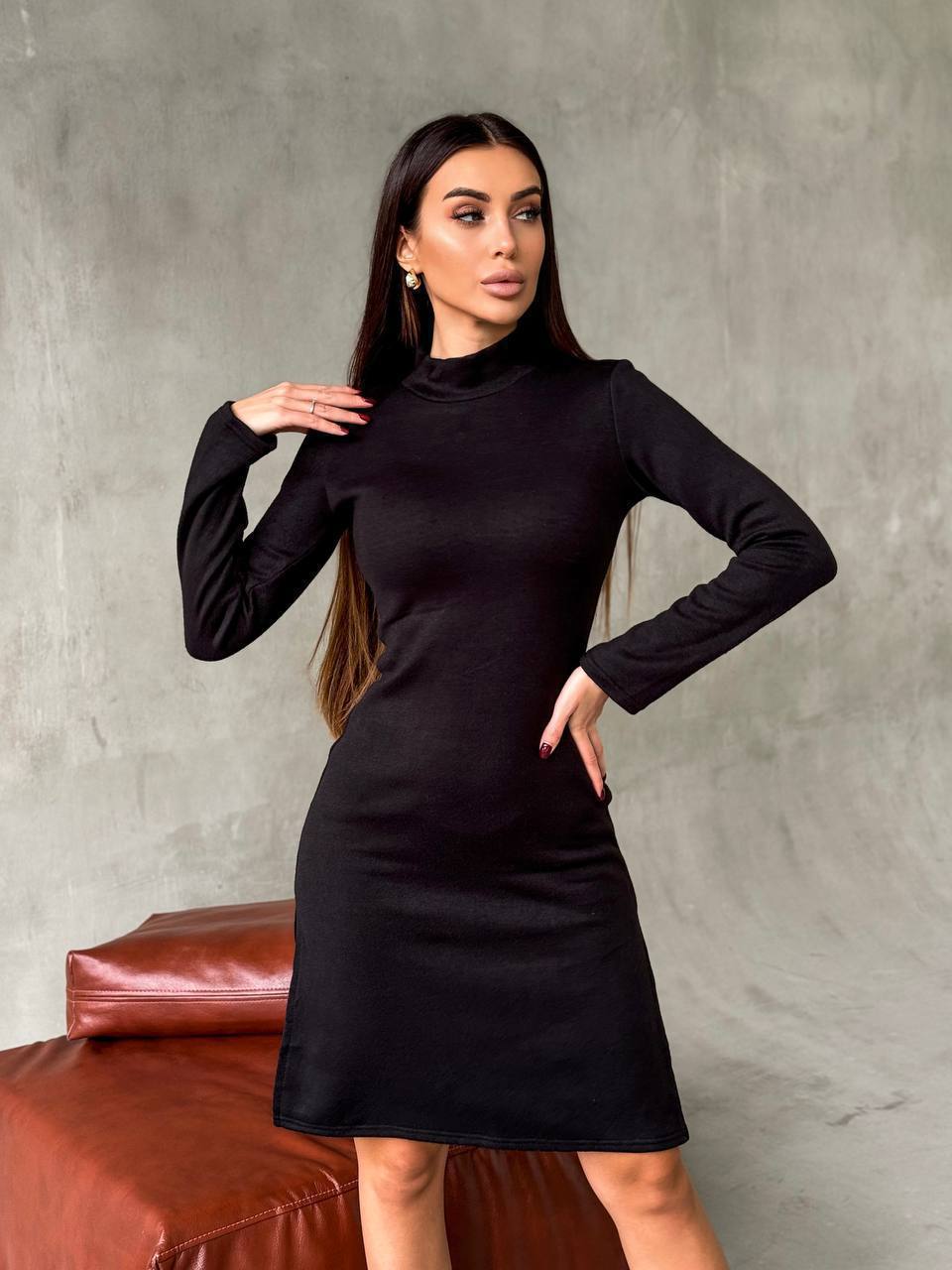 Ангоровое платье мини с поясом черного цвета 35483