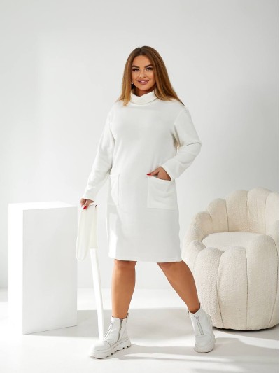 Ангоровое платье мини с поясом молочного цвета 34163