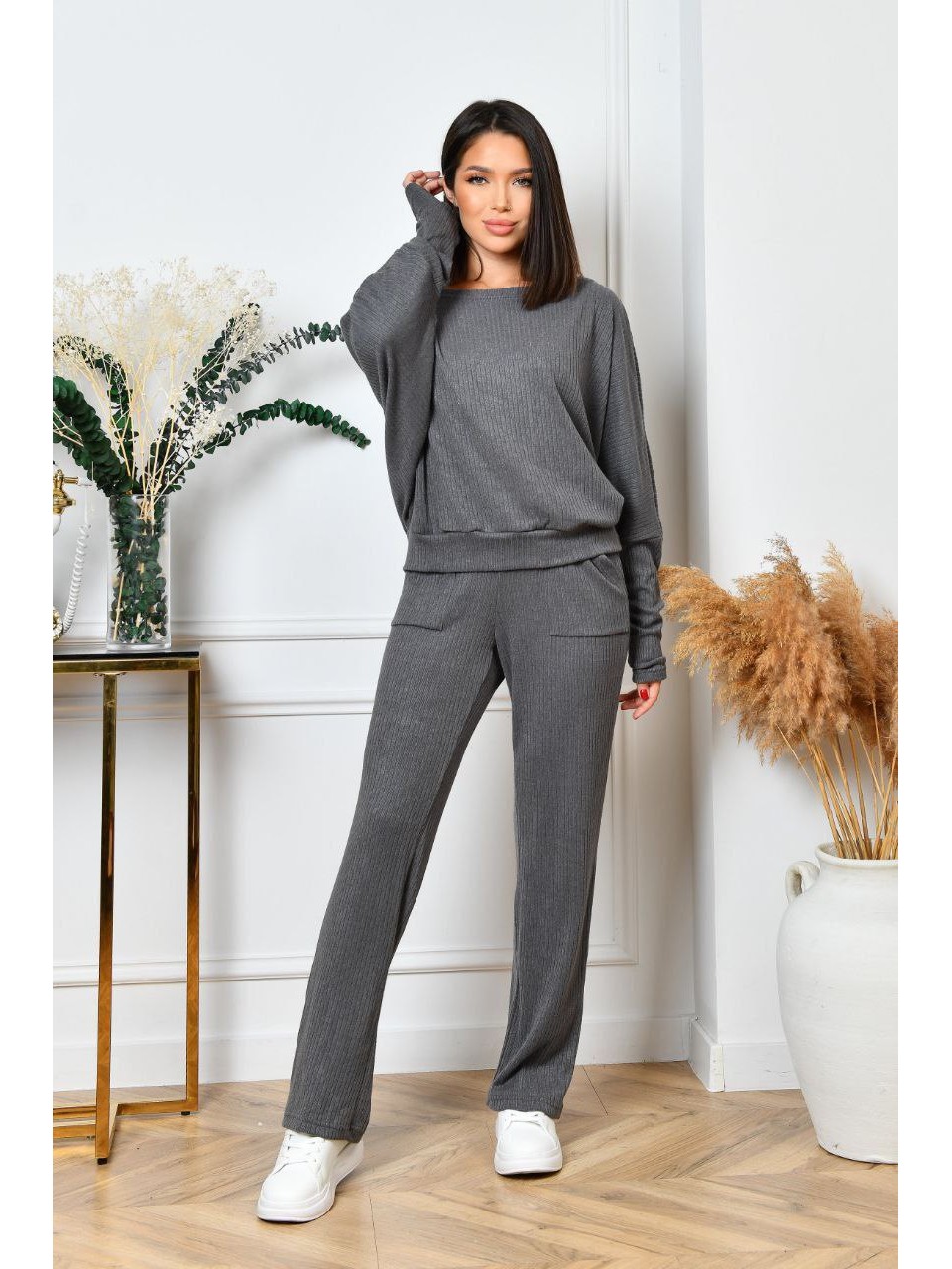 Ангоровий прогулянковий костюм графiтового кольору 35679