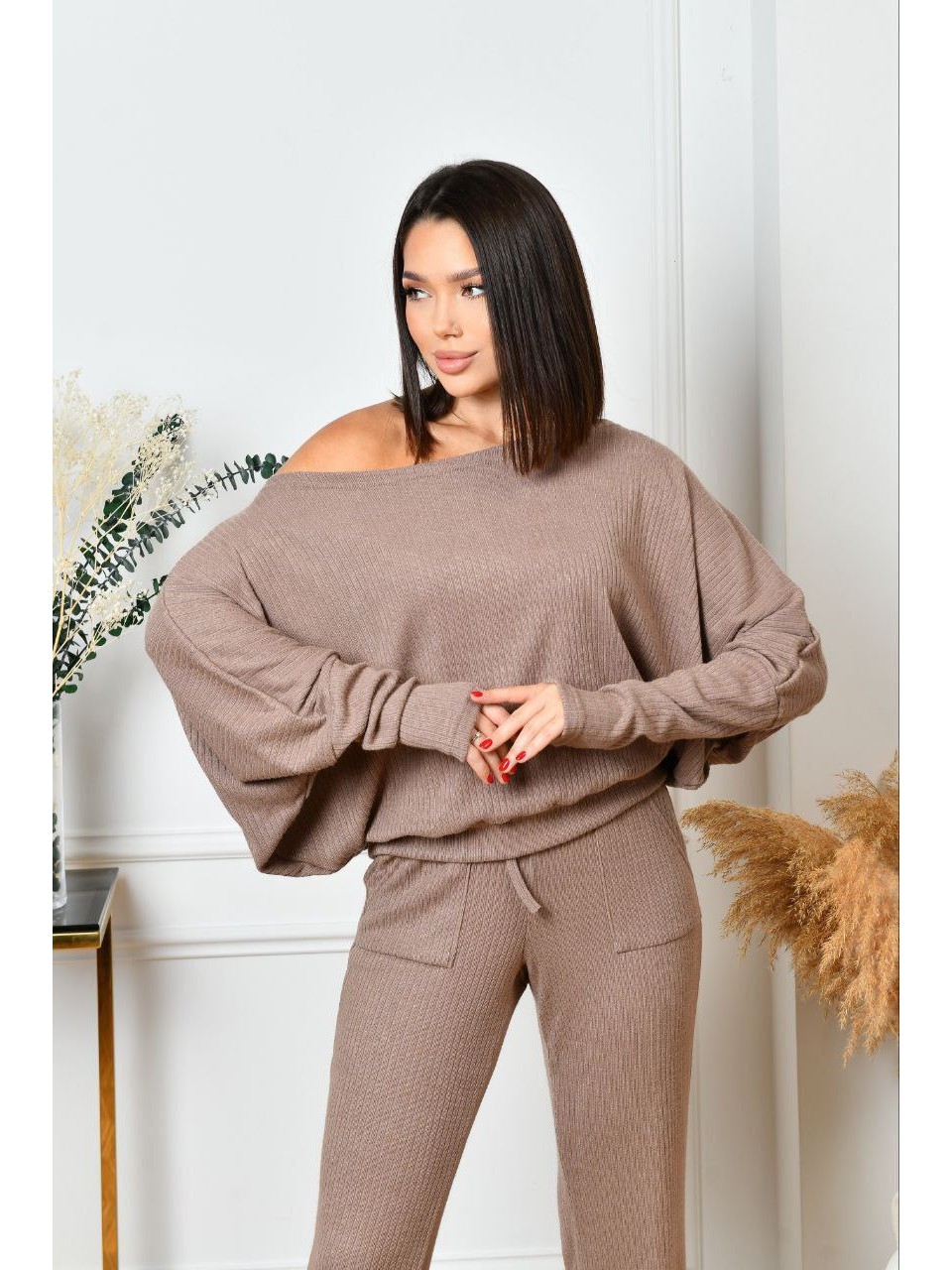 Ангоровий прогулянковий костюм кавового кольору 35680