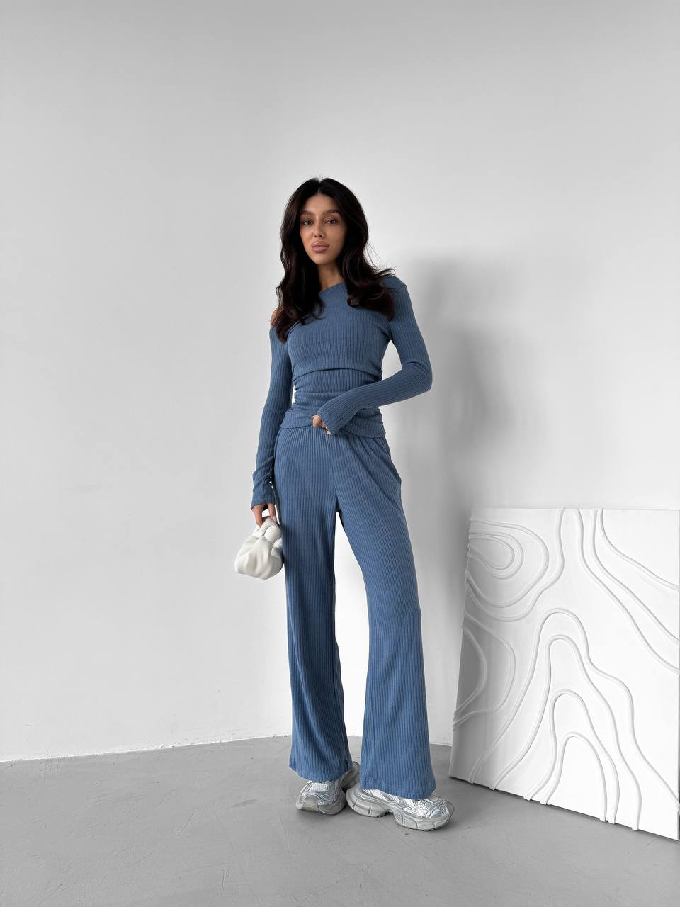 Ангоровий прогулянковий костюм синього кольору 34449