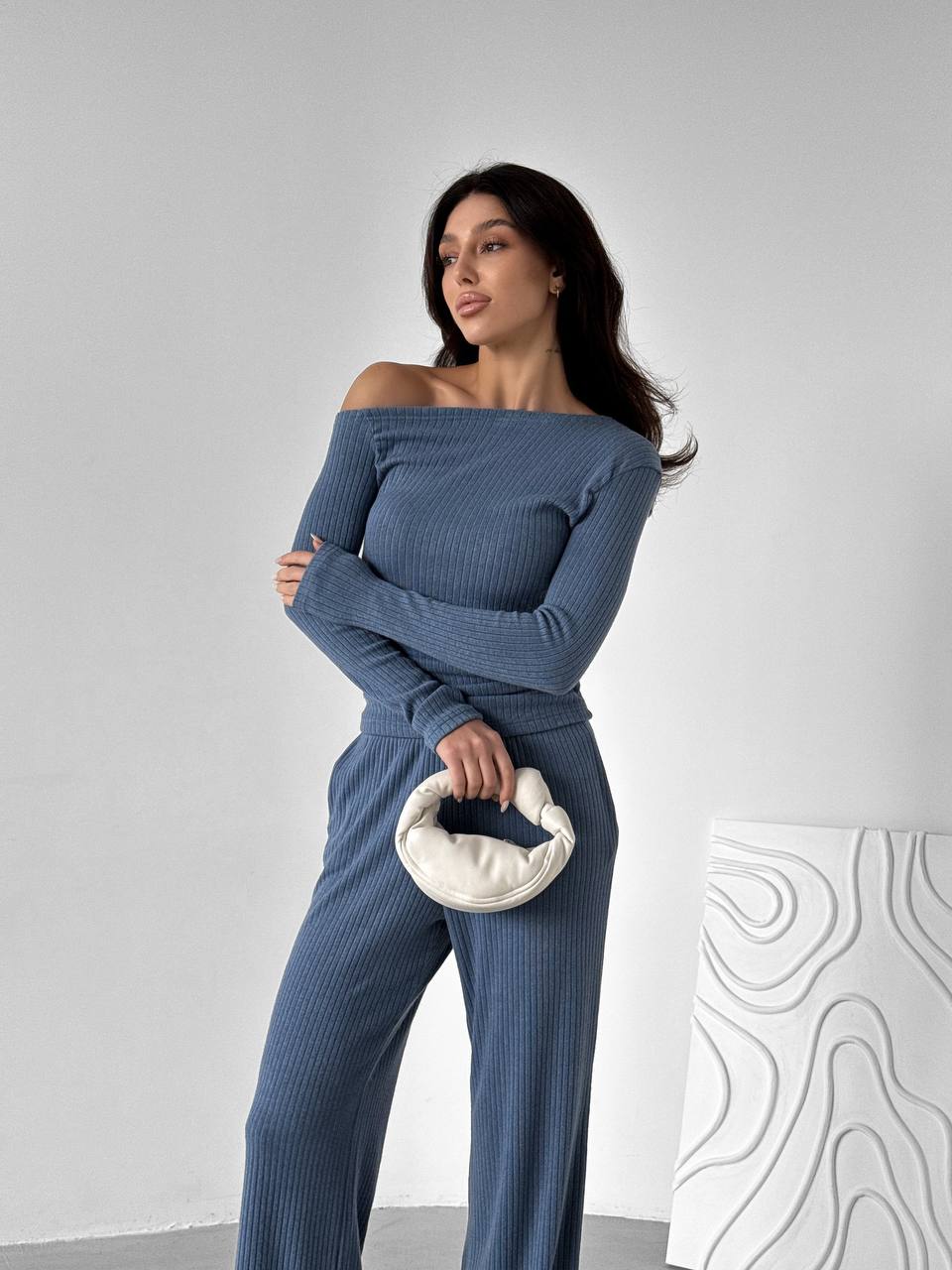 Ангоровий прогулянковий костюм синього кольору 34449