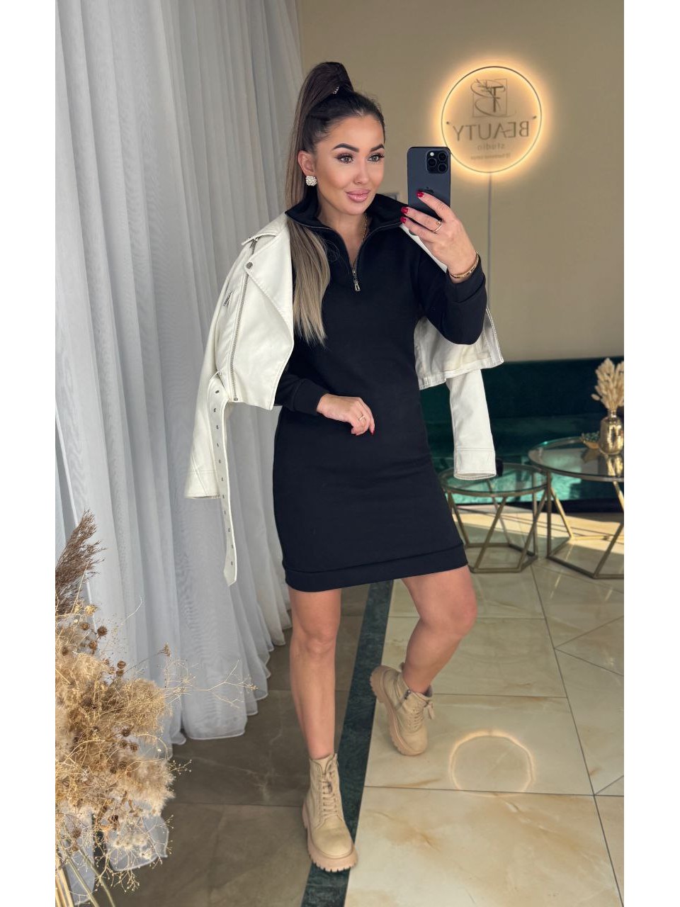 Базовое ангоровое платье мини черного цвета 36022