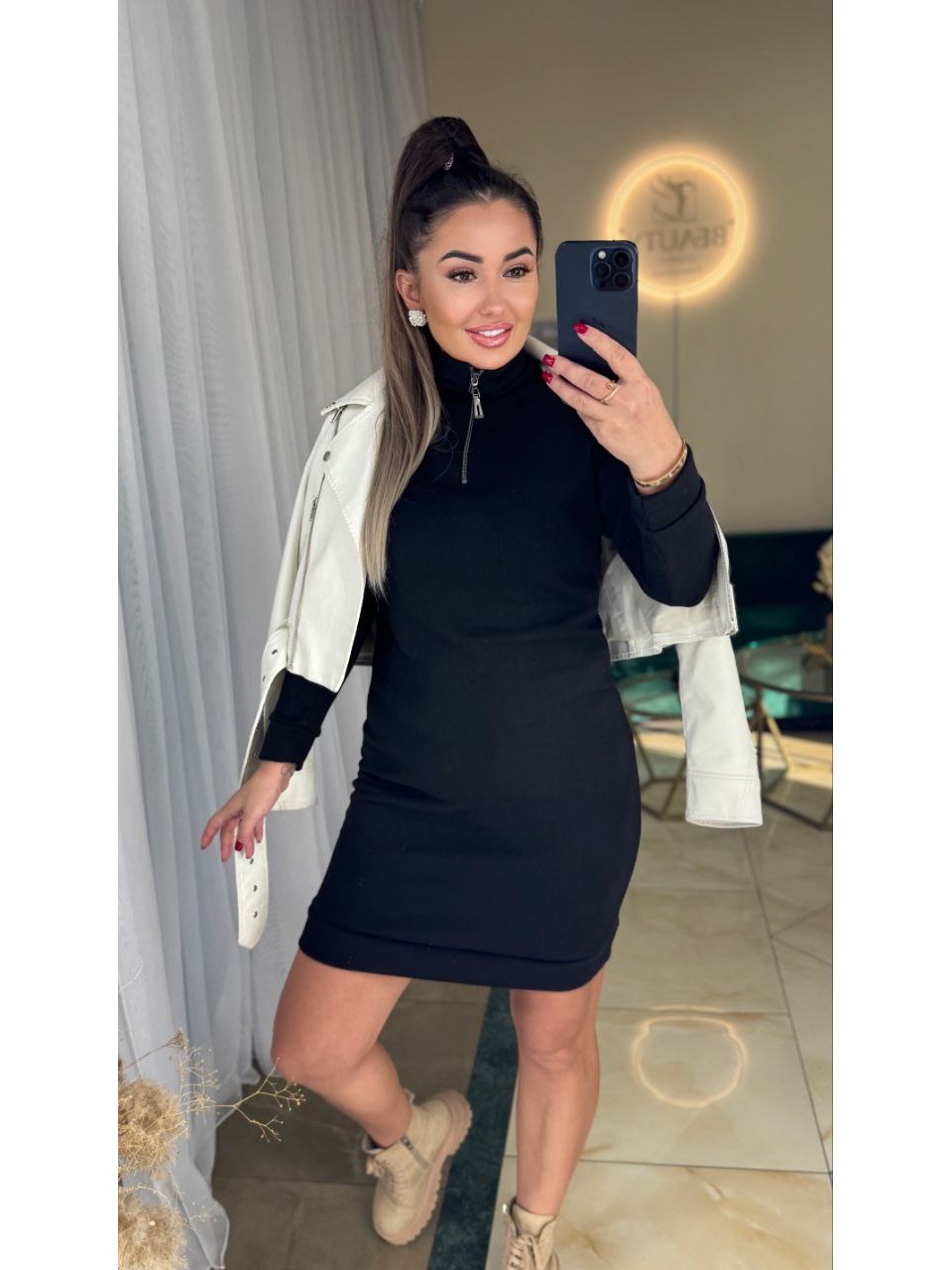 Базовое ангоровое платье мини черного цвета 36022