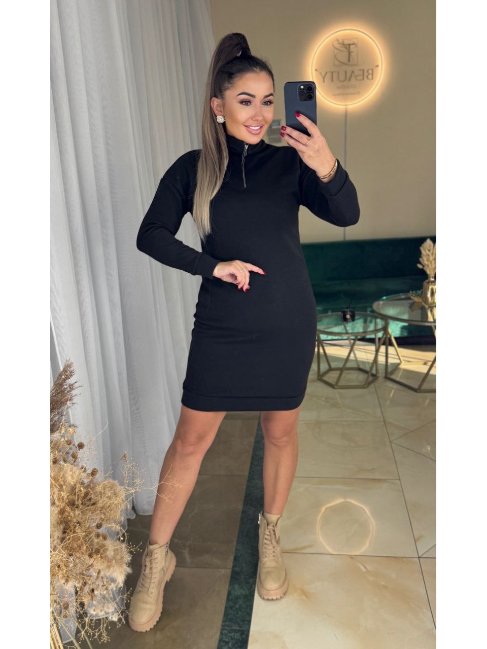 Базовое ангоровое платье мини черного цвета 36022