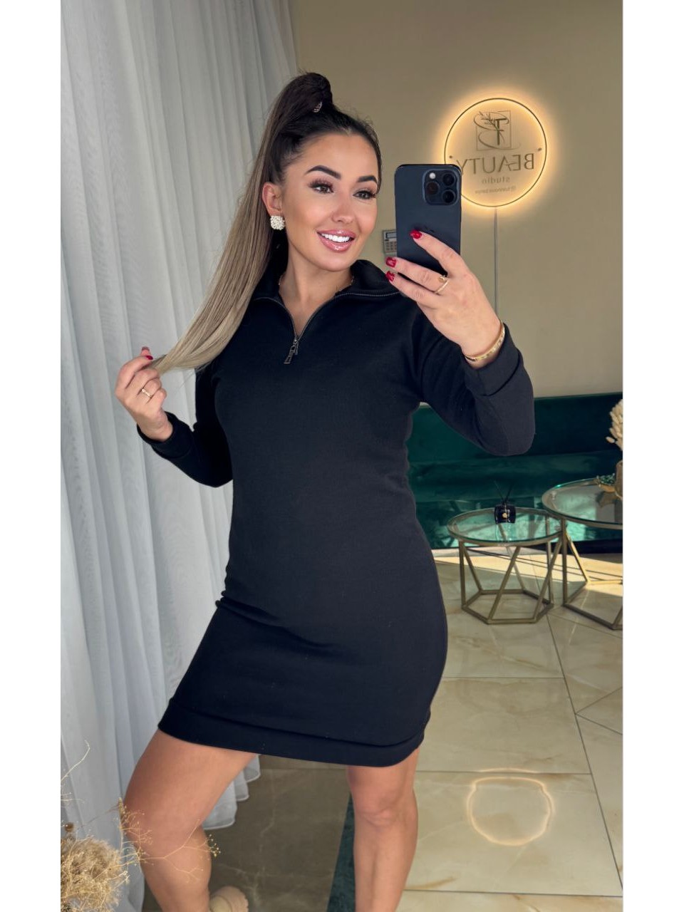 Базовое ангоровое платье мини черного цвета 36022