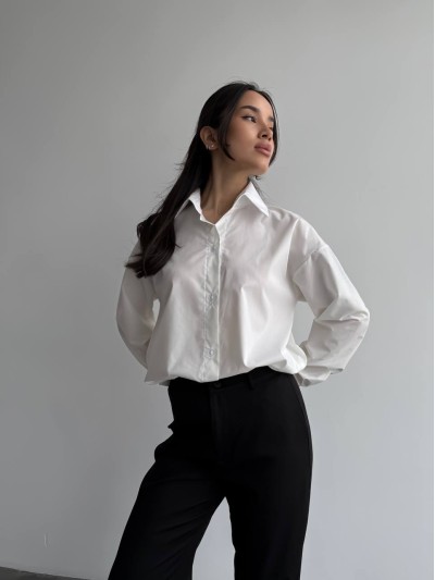 Базова, котонова сорочка оверсайз білого кольору 28842