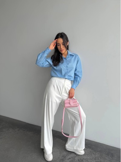 Базова, котонова сорочка оверсайз блакитного кольору 28843