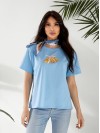 Базова жіноча футболка з малюнком блакитного кольору 32522