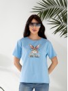 Базова жіноча футболка з малюнком блакитного кольору 32546