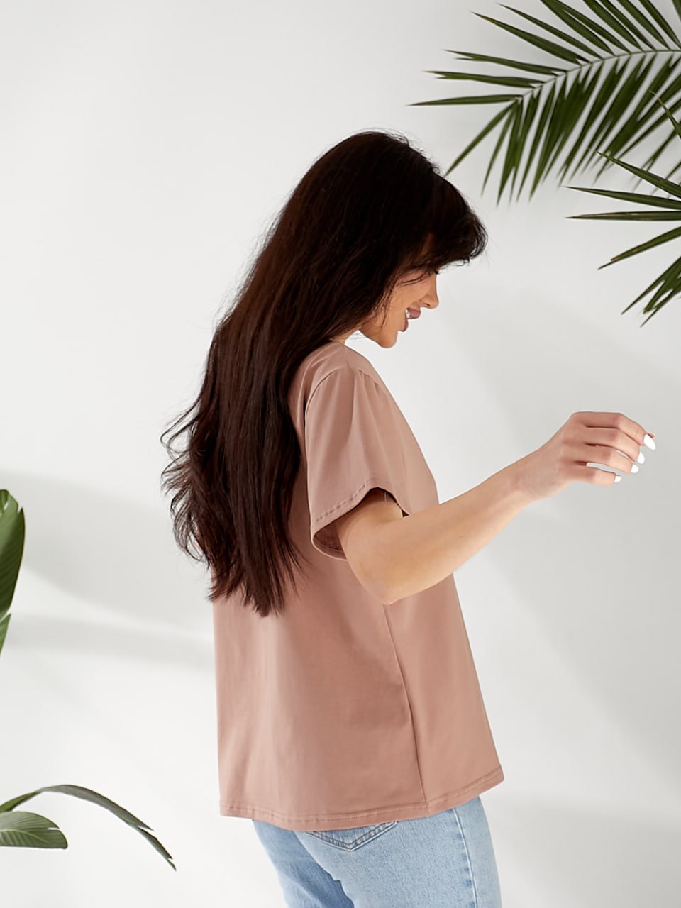 Базова жіноча футболка з малюнком кавового кольору 32544