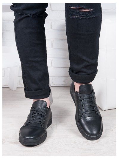 Базові кеди чоловічі з натуральної шкіри чорного кольору 35554