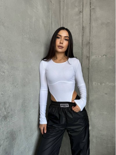 Базовый однотонный боди в рубчик белого цвета 34712