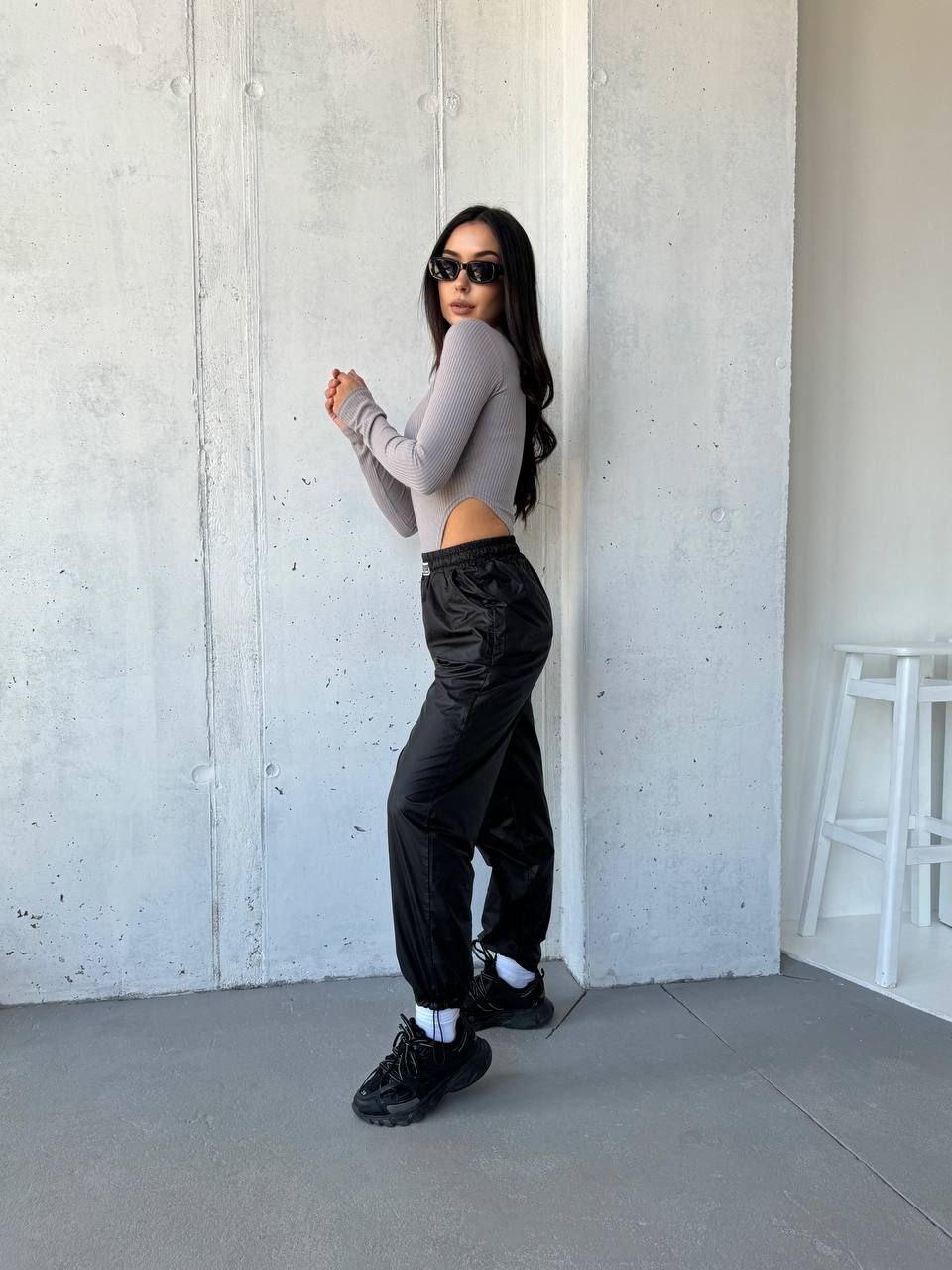 Базовый однотонный боди в рубчик серого цвета 34713