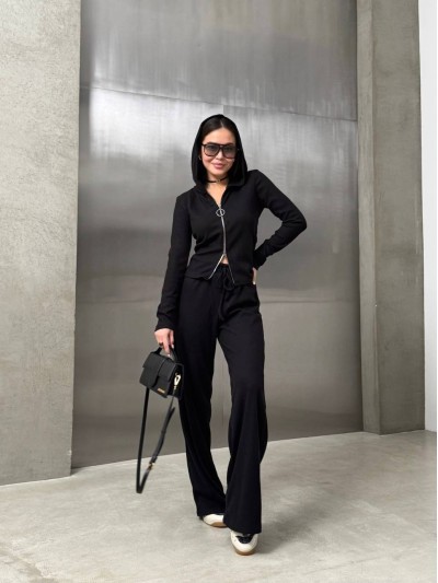 Базовий жiночий костюм з ангори на блискавцi чорного кольору 36002