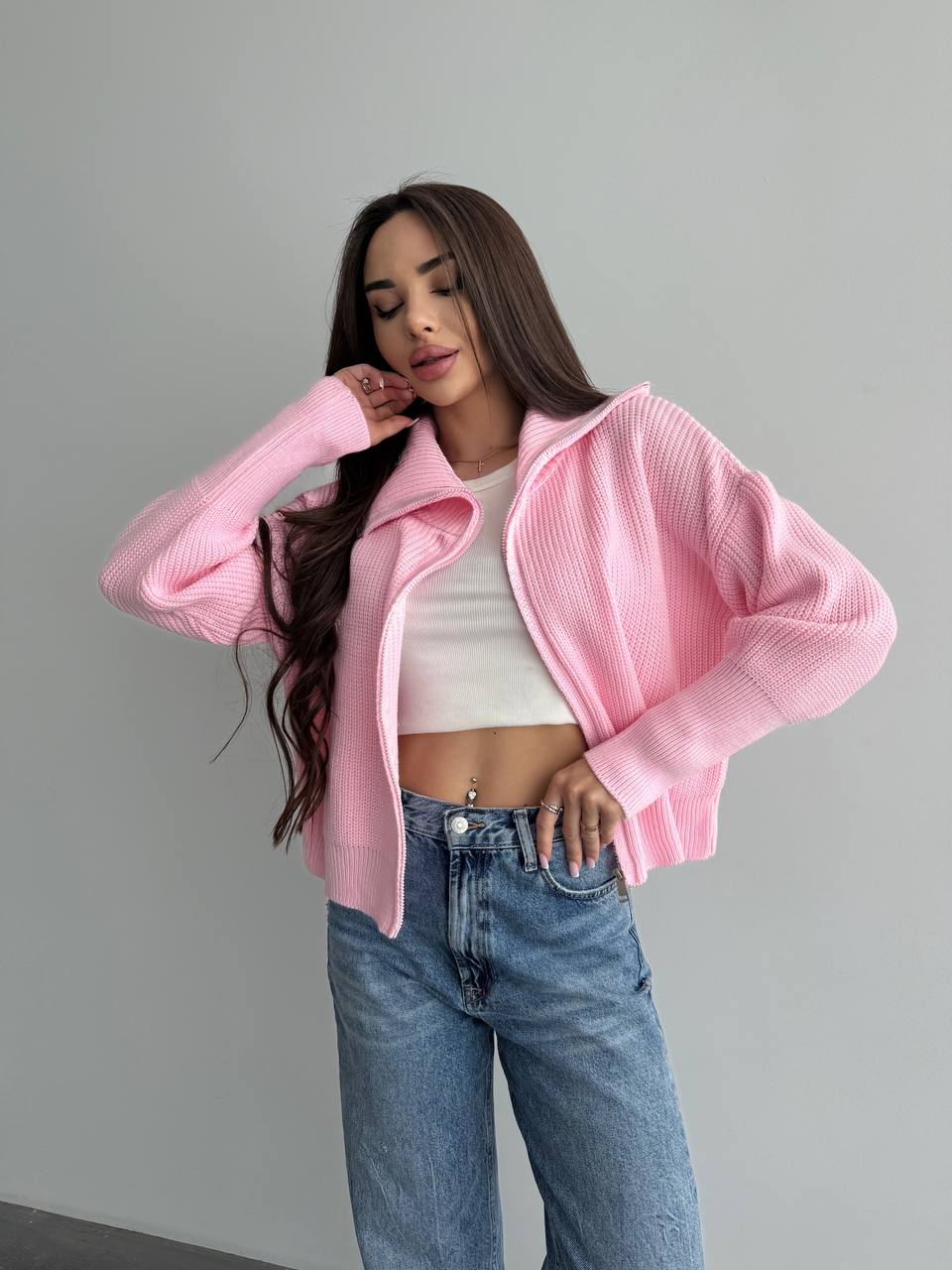 Базовий жіночий светр зi змiкою рожевого кольору 35839