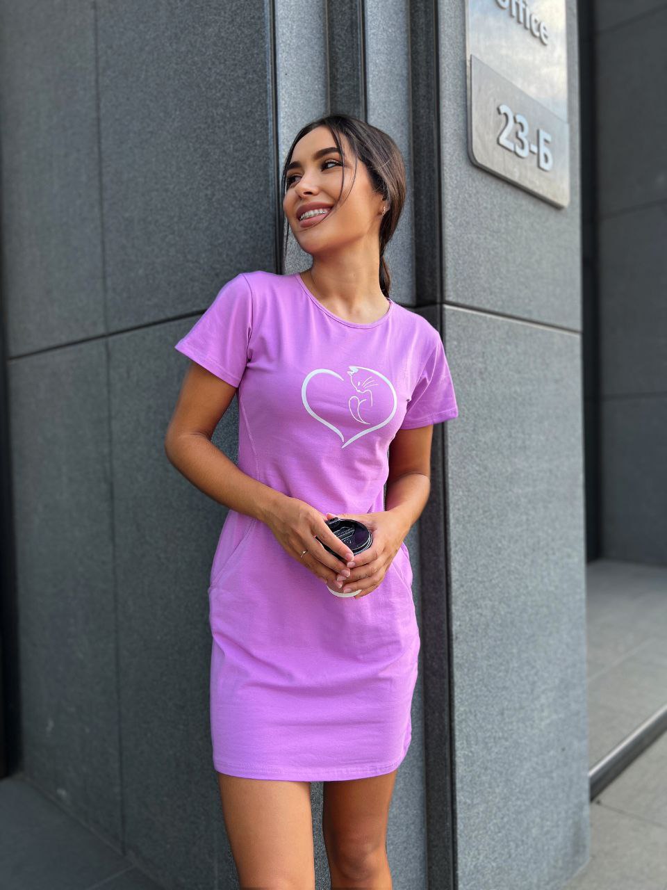 Базове повсякденне плаття лавандового кольору 27385