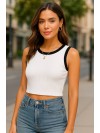 Базовий жіночий кроп-топ у рубчик бiлого кольору 32304