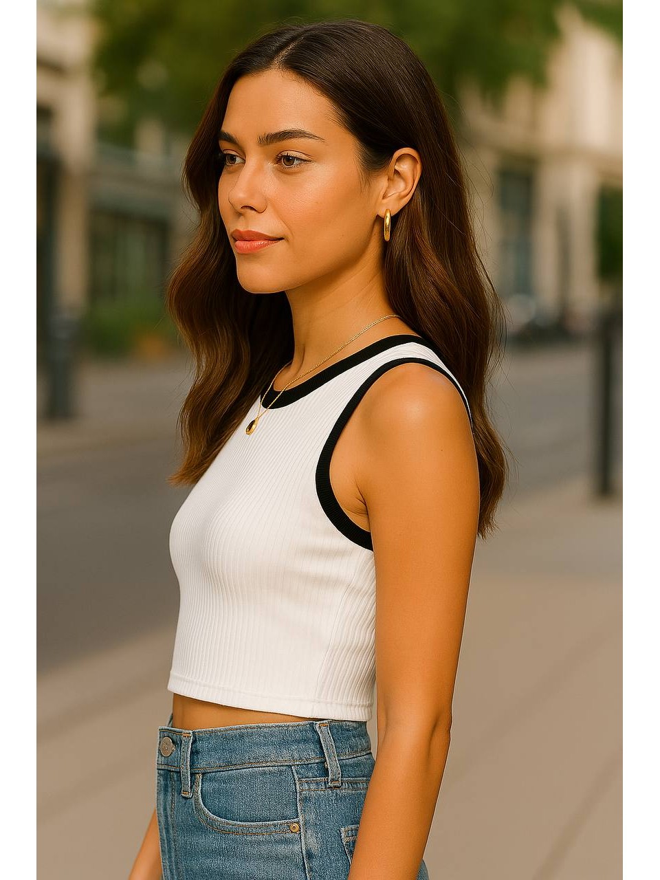 Базовий жіночий кроп-топ у рубчик бiлого кольору 32304