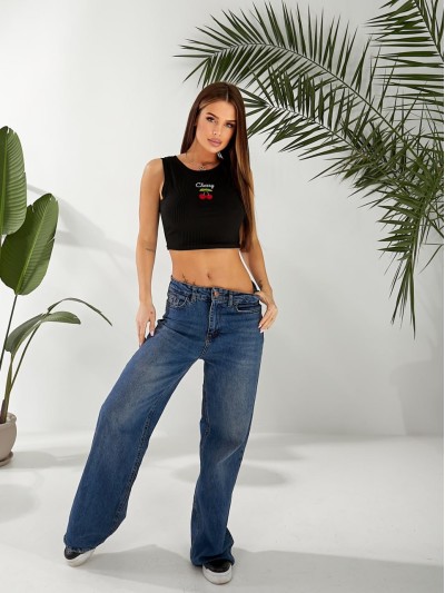 Базовий жіночий топ у рубчик з вишнею чорного кольору 32409