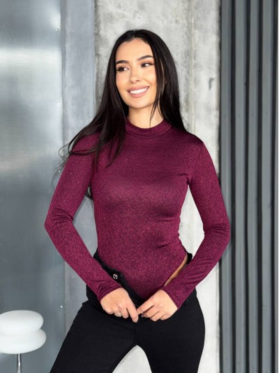 Блискучiй боді бордового кольору 36017