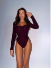 Блестящий боди с пуш-ап бордового цвета 36009