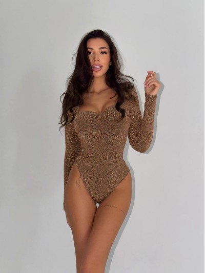 Блестящий боди с пуш-ап золотого цвета 36011