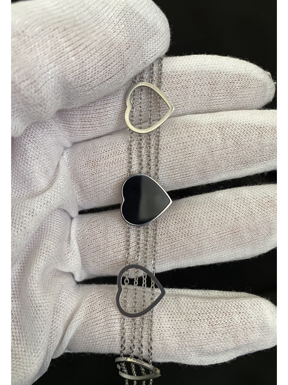 Браслет Сердца серебряного цвета замок карабин 32609