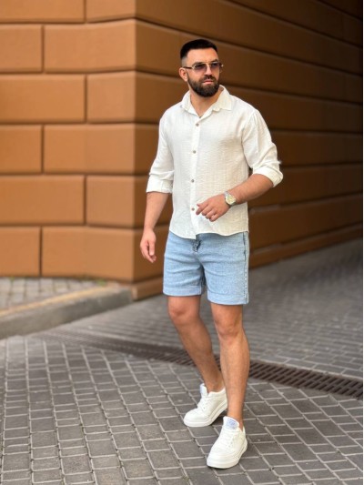 Мужская льняная рубашка белого цвета 33669