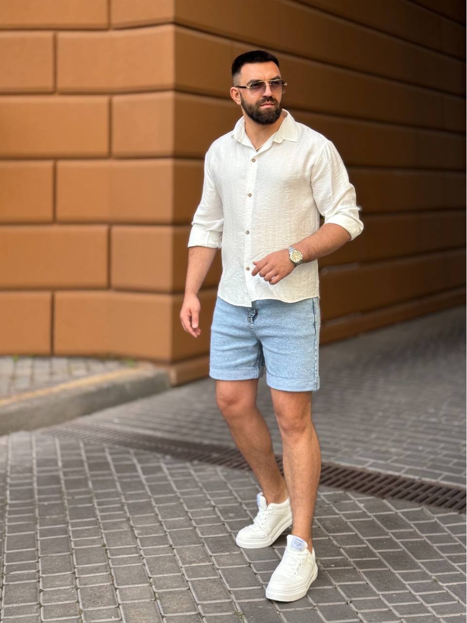 Чоловіча льняна сорочка бiлого кольору 33669