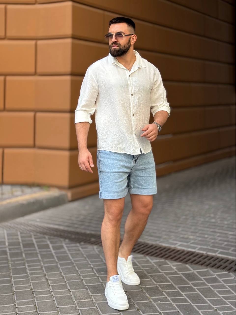 Чоловіча льняна сорочка бiлого кольору 33669