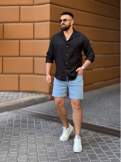 Мужская льняная рубашка черного цвета 33668