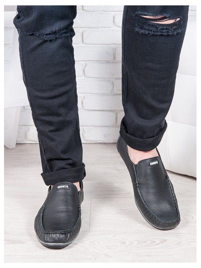 Чоловічі мокасини з натуральної шкіри чорного кольору 35557