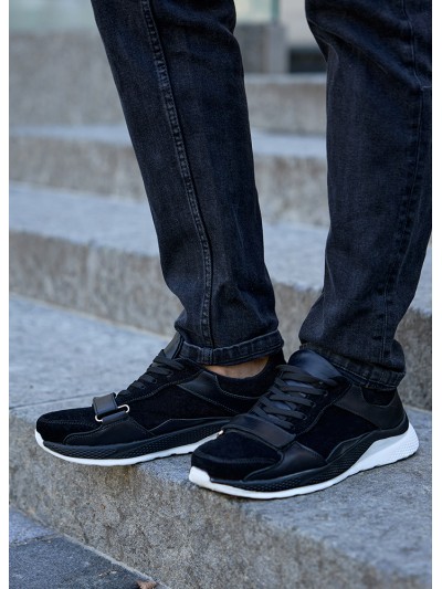 Чоловічі кросівки з натуральної шкіри чорного кольору 35473