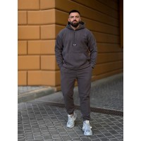 Чоловічий  флiсовий костюм з капюшоном графiтового кольору 36068