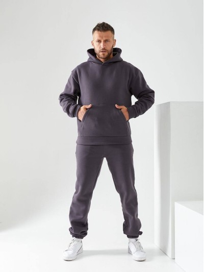 Чоловічий спортивний костюм на флiсi графiтового кольору 34197