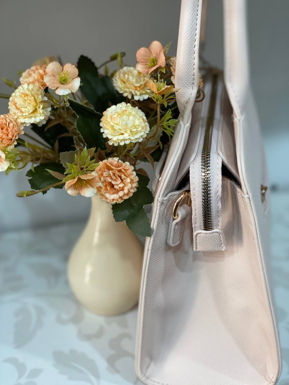 Ділова жіноча сумка із еко-шкіри пудрового кольору 31943