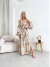 Довга лляна сукня бежевого кольору 32626
