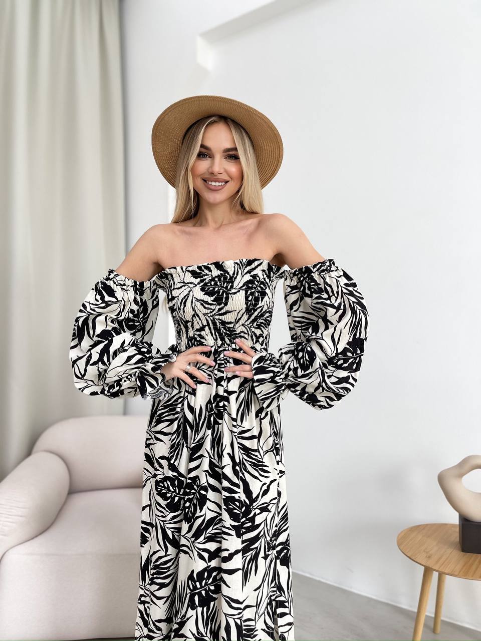 Довга лляна сукня чорного кольору 32627