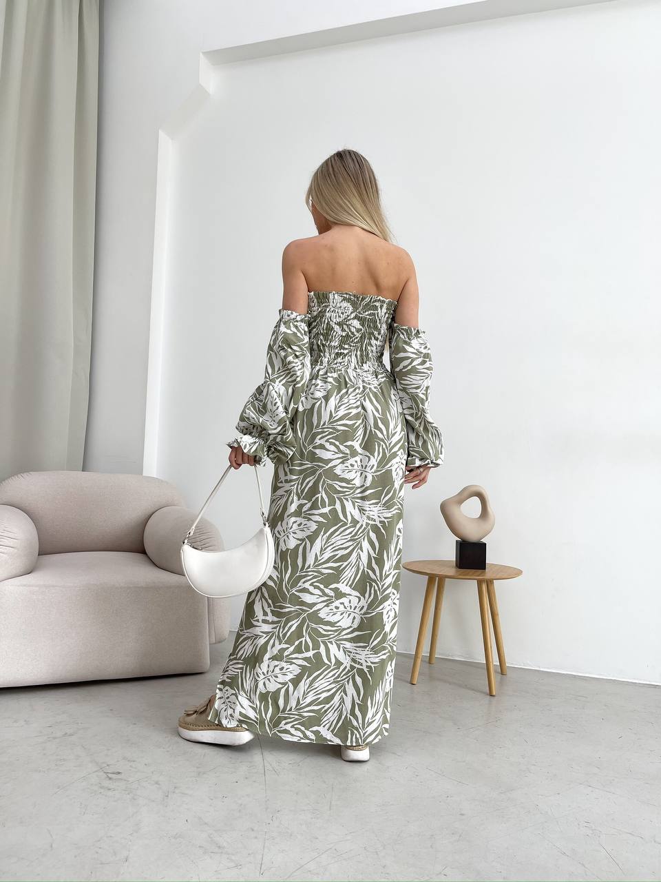 Довга лляна сукня фiсташкового кольору 32628