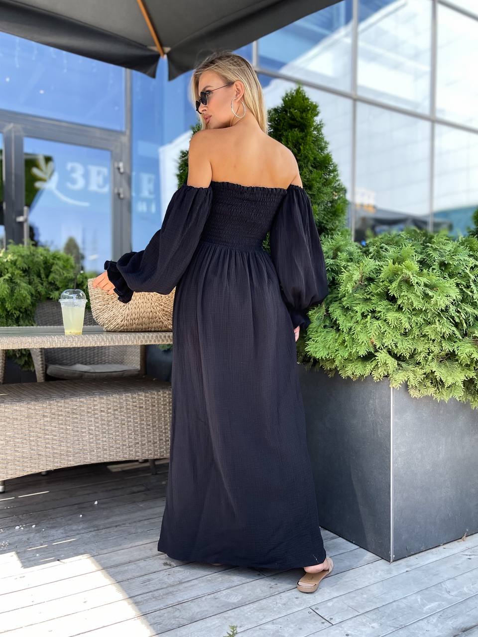 Довга муслінова сукня чорного кольору 31985