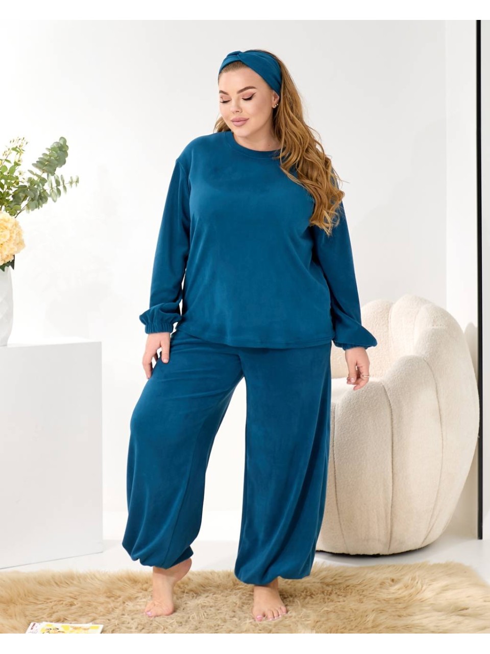 Домашній комплект трiйка (костюм+чалма) кольору морської хвилі 35959