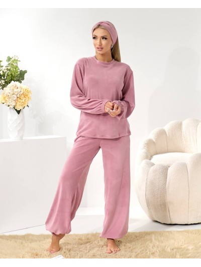 Домашній комплект трiйка (костюм+чалма) пудрового кольору 35937