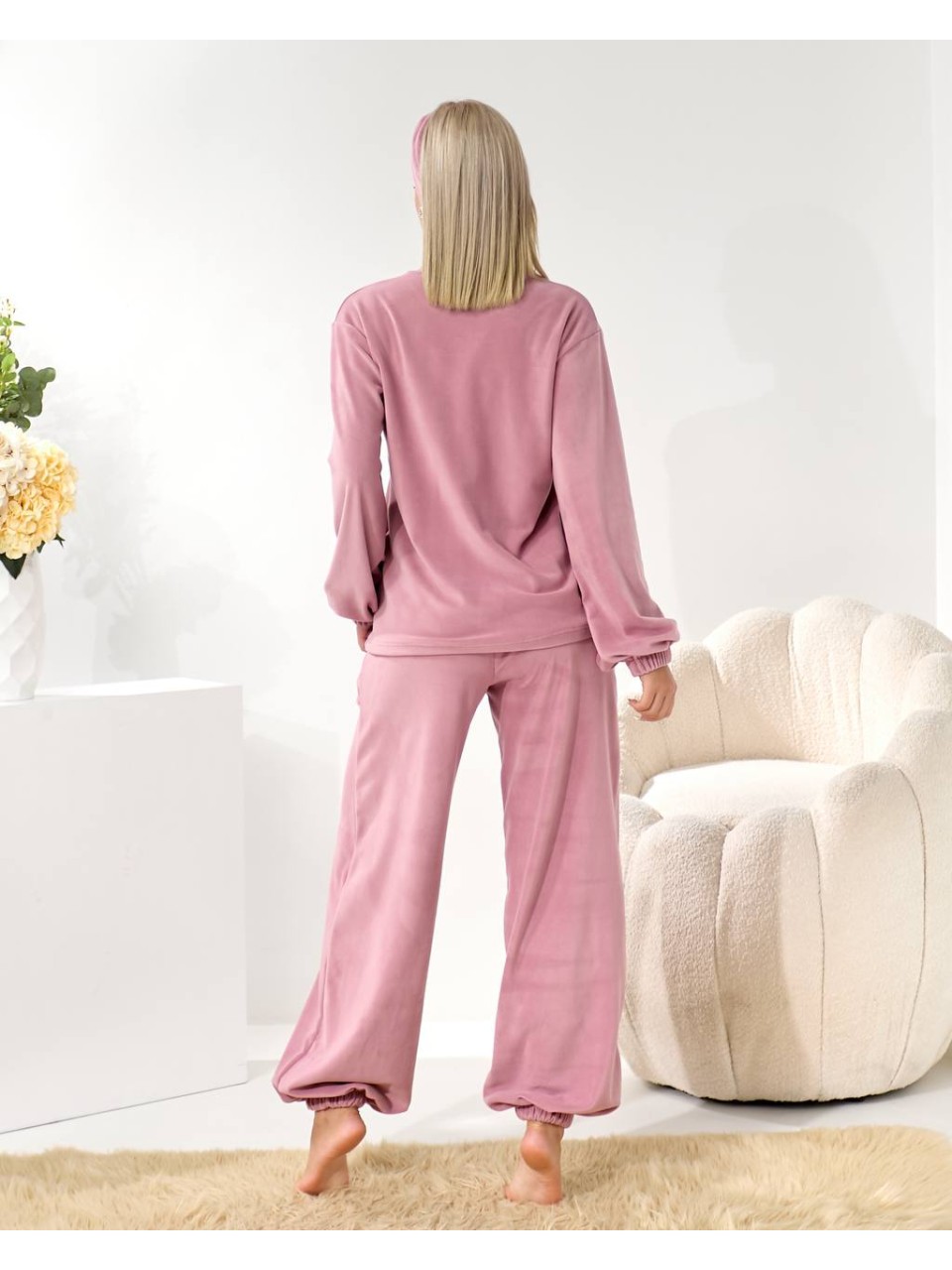 Домашній комплект трiйка (костюм+чалма) пудрового кольору 35937