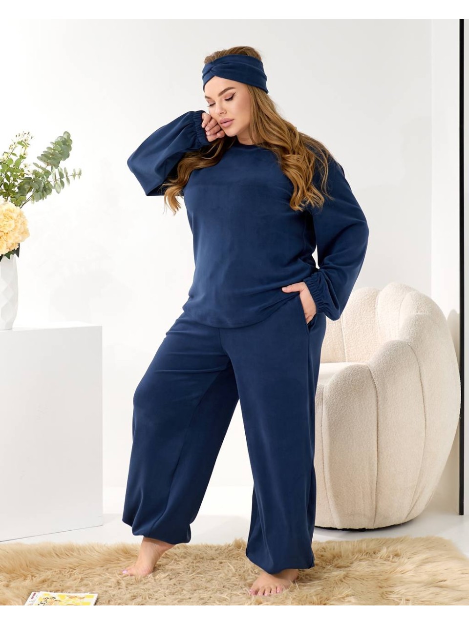 Домашній комплект трiйка (костюм+чалма) синього кольору 35960