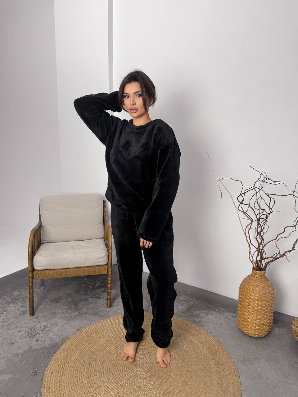 Домашній жiночий костюм з махри чорного кольору  36071