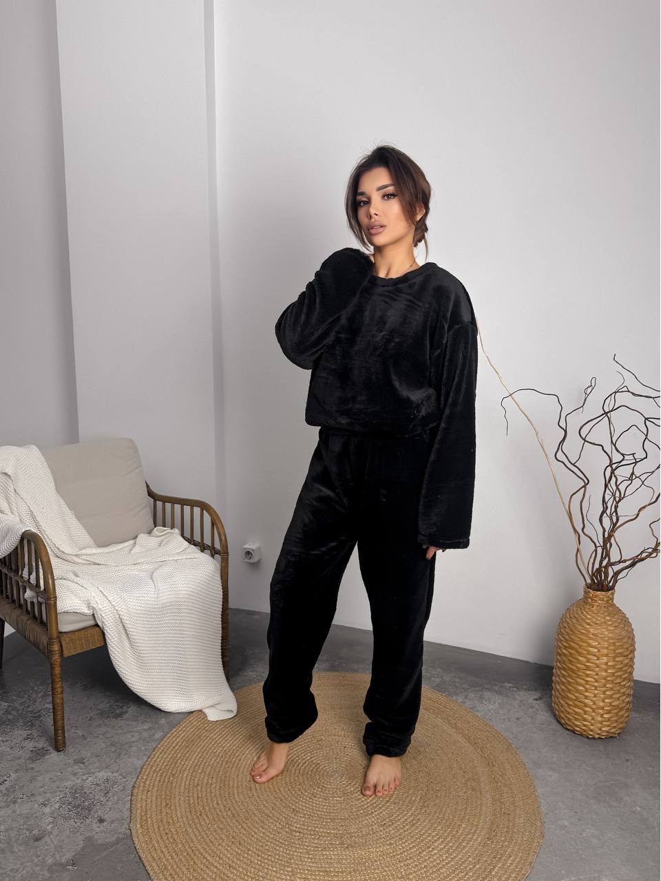 Домашній жiночий костюм з махри чорного кольору  36071