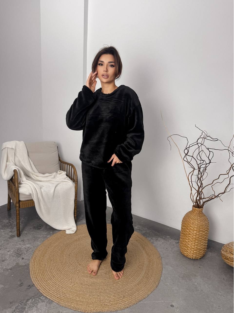 Домашній жiночий костюм з махри чорного кольору  36071