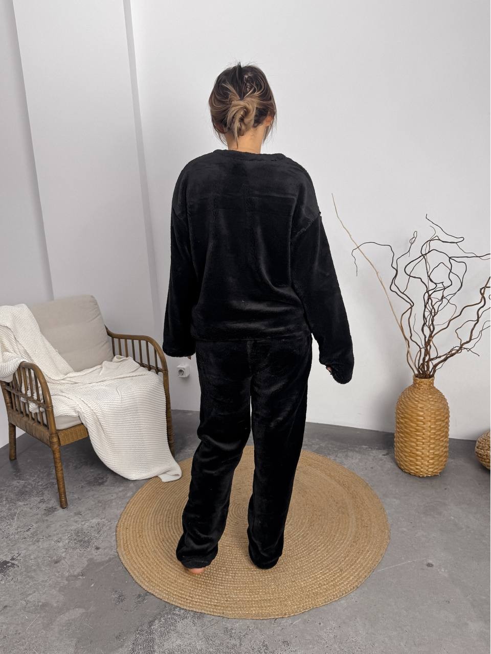 Домашній жiночий костюм з махри чорного кольору  36071